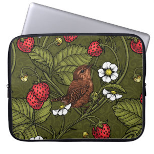 Funda Para Portátil Guirnaldas y fresas en verde oscuro