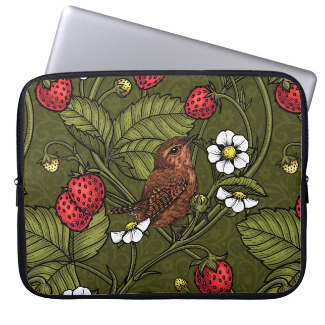 Funda Para Portátil Guirnaldas y fresas en verde oscuro (Frente)