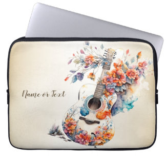 Funda Para Portátil Guitarra Flores Coloridas Instrumento de Música El