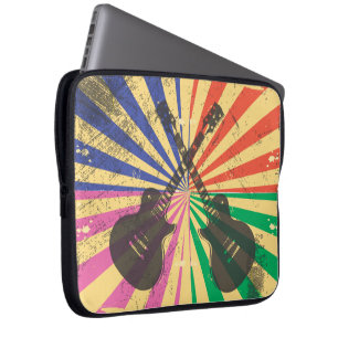 Funda Para Portátil Guitarras retras del Grunge en fondo del starburst