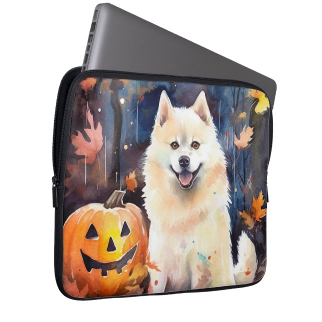 Funda Para Portátil Halloween American Akita con calabazas aterradoras (Anverso derecho)