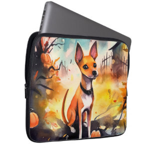 Funda Para Portátil Halloween Basenji con calabazas temerosas