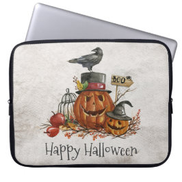 Funda Para Portátil Halloween Black Bird and Pumpkins Laptop Sleeve