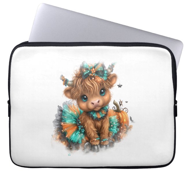Funda Para Portátil Halloween de la granja Highland Cow (Frente)