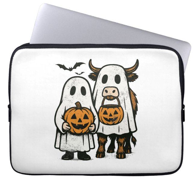 Funda Para Portátil Halloween del fantasma de las vacas en el altiplan (Frente)
