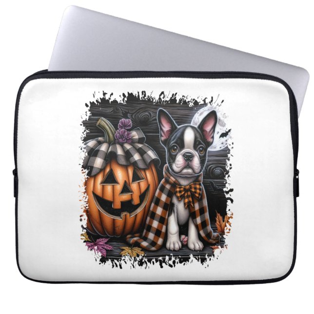 Funda Para Portátil Halloween del perro de Boston Terrier (Frente)
