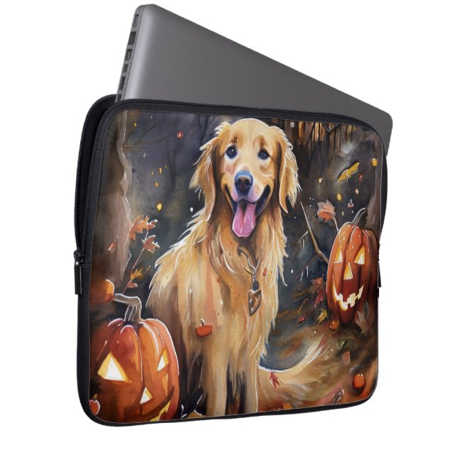 Funda Para Portátil Halloween Golden Retriever con calabazas aterrador (Anverso derecho)