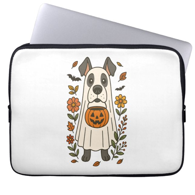 Funda Para Portátil Halloween Great Dane Flowers (Frente)