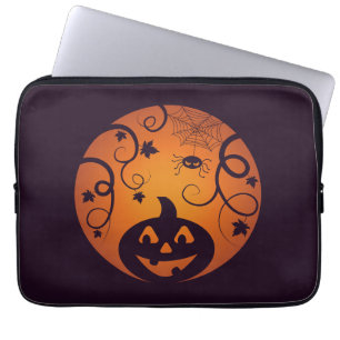 Funda Para Portátil Halloween Jack o linterna cara de calabaza y araña