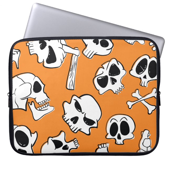 Funda Para Portátil Halloween Skulls Bones Doodle Pattern (Frente)