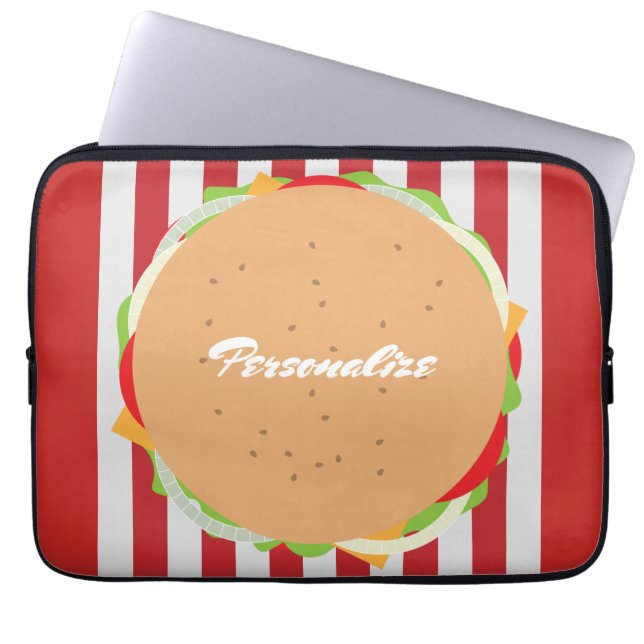 Funda Para Portátil Hamburger cheeseburger lindo café rayado blanco ro (Frente)
