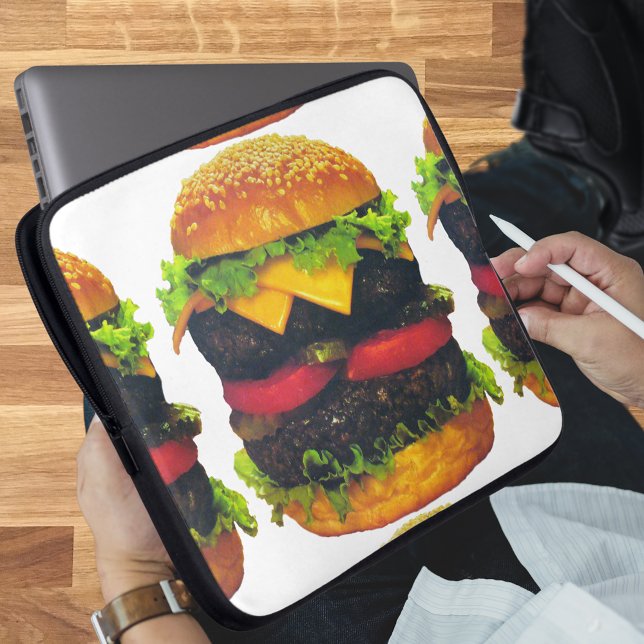 Funda Para Portátil Hamburguesa doble de lujo con queso (Double Deluxe Hamburger with Cheese Laptop Sleeve)