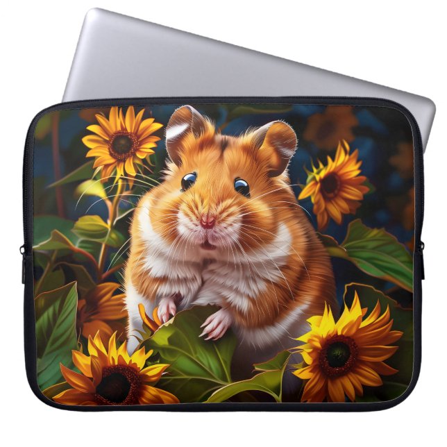 Funda Para Portátil Hámster entre girasoles (Frente)