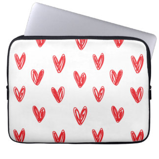 Funda Para Portátil Hand Drawn Red Hearts Pattern – Minimal Valentine