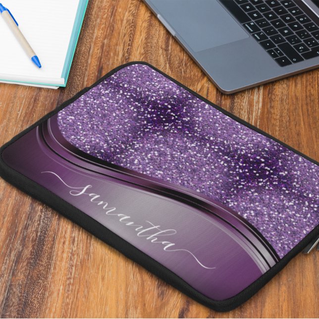 Funda Para Portátil Handwritten Name Glam Purple Metal Glitter   (Subido por el creador)