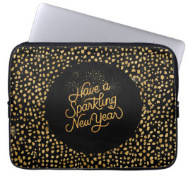 Funda Para Portátil Happy New Year Celebrate,Gold Pixels Pattern