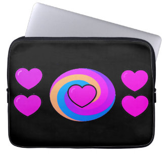 Funda Para Portátil Hearts and Rainbows on a Black Background 