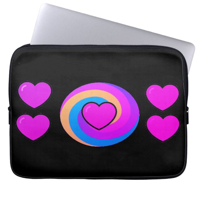 Funda Para Portátil Hearts and Rainbows on a Black Background  (Frente)