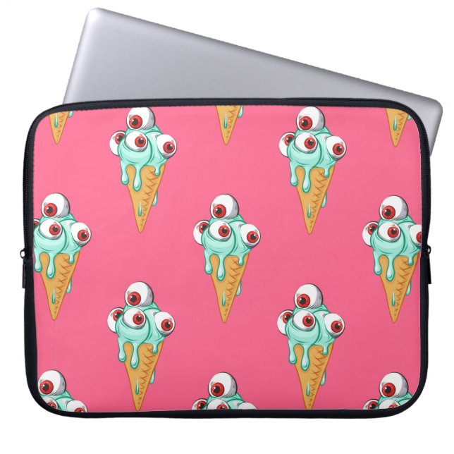 Funda Para Portátil Helado azul con ojos. Fondo rosa. Marismas (Frente)
