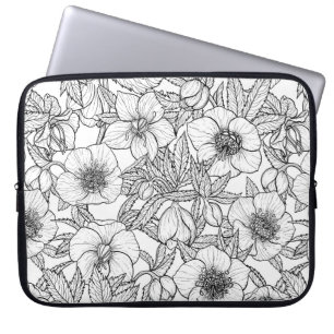 Funda Para Portátil Hellebores en blanco y negro