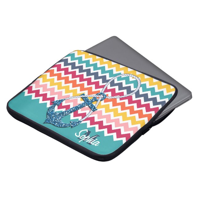 Funda Para Portátil Hermosa falsedad purpurina ancla náutica infinito (Superior anverso)