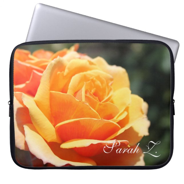Funda Para Portátil Hermosa flor rosa amarilla, con nombre. (Frente)