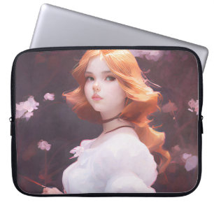 Funda Para Portátil Hermosa joven Chica entre retrato de flores rosas
