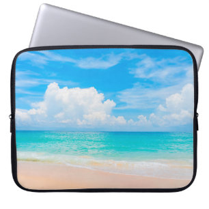 Funda Para Portátil Hermosa playa tropical con cielo azul y c blanco