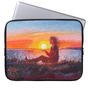 Funda Para Portátil Hermosa puesta de sol del océano. Retrato de mujer