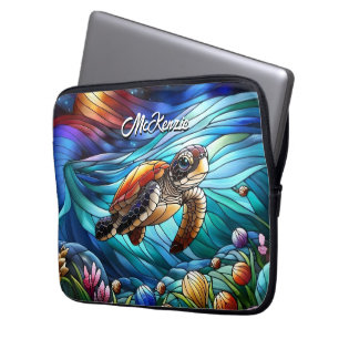 Funda Para Portátil Hermosa Tortuga De Mar Bebé En Un Mar Colorido