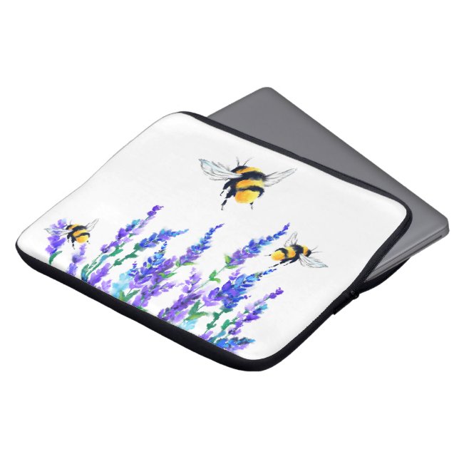Funda Para Portátil Hermosas flores de primavera y abejas volando - Di (Superior anverso)