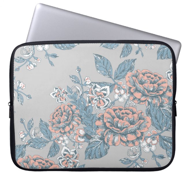 Funda Para Portátil Hermosas flores. Ornamentos monocromos. Lámina sin (Frente)