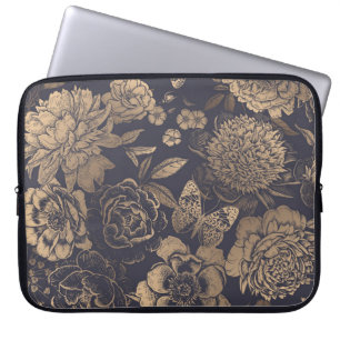 Funda Para Portátil Hermosas flores peonías, rosas y mariposas.