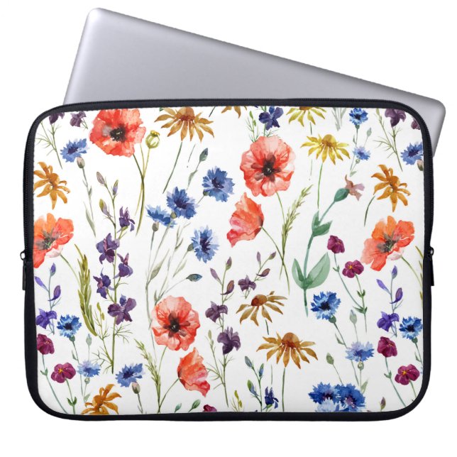 Funda Para Portátil Hermosas flores silvestres, acuarelas, amapola, fl (Frente)