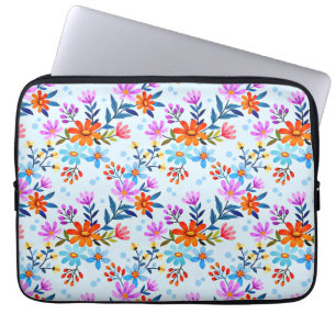 Funda Para Portátil Hermosas Flores Y Patrón De Hojas
