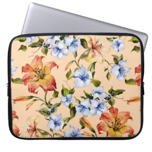 Funda Para Portátil Hermosas lirios de tigre y flores azules pequeñas