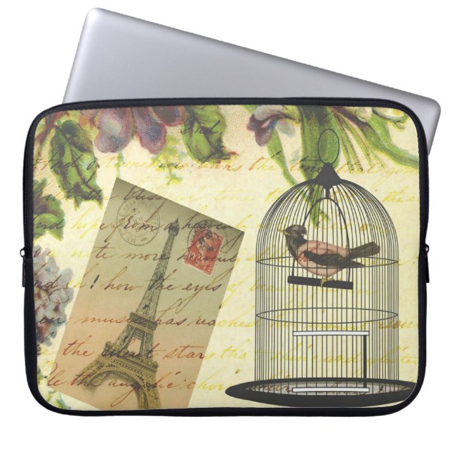 Funda Para Portátil Hermosas rosas de época jovial de la Torre Eiffel (Frente)