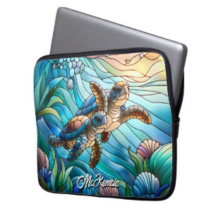 Funda Para Portátil Hermosas Tortugas De Mar Bebé En Un Mar Colorido