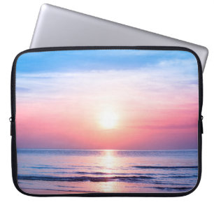 Funda Para Portátil Hermoso amanecer, mar azul, cielo rosa, whi