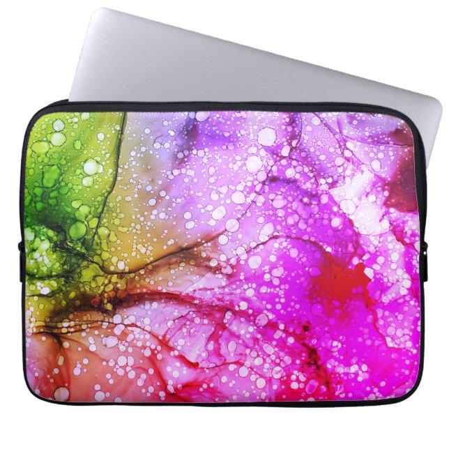 Funda Para Portátil Hermoso Arte Resumen Verde Y Rosa (Frente)