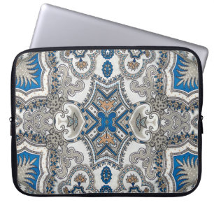 Funda Para Portátil Hermoso blanco y azul arabesco, patrón islámico