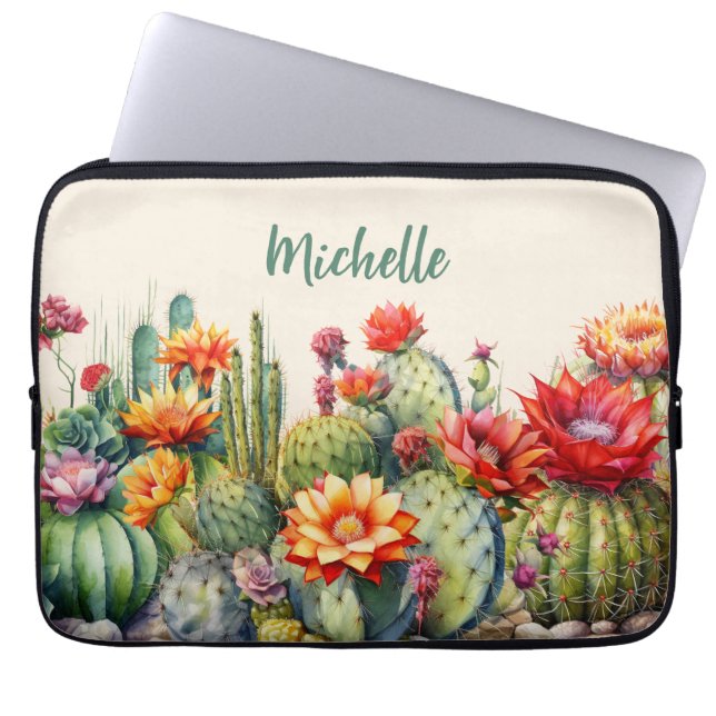 Funda Para Portátil Hermoso Cacti florido (Frente)