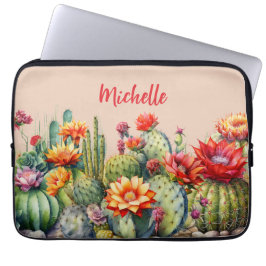 Funda Para Portátil Hermoso Cacti Floriente Con Nombre