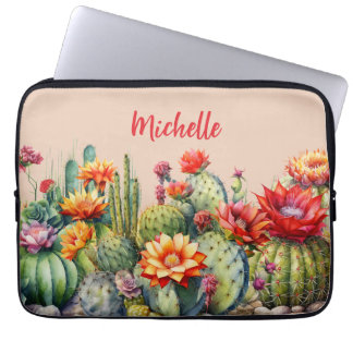 Funda Para Portátil Hermoso Cacti Floriente Con Nombre