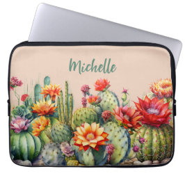 Funda Para Portátil Hermoso Cacti Floriente Con Nombre