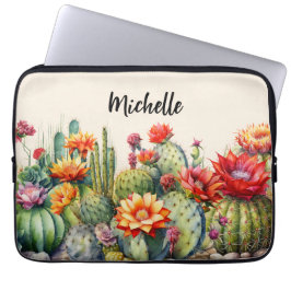 Funda Para Portátil Hermoso Cacti Floriente Con Nombre