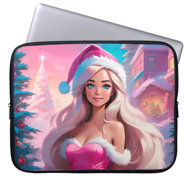 Funda Para Portátil Hermoso Chica de Navidades rosados 01 (Frente)