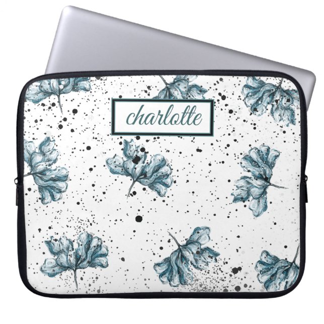 Funda Para Portátil Hermoso Monograma Floral Grunge (Frente)