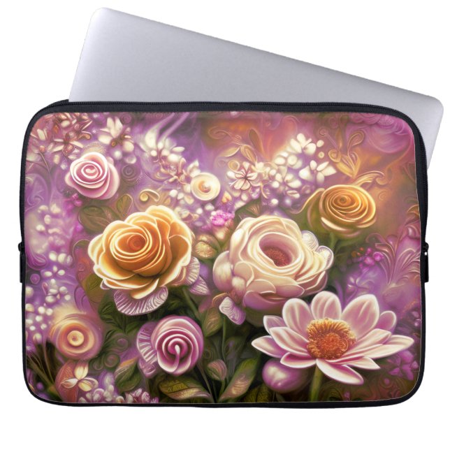 Funda Para Portátil Hermoso patrón de flores acrílicas (Frente)
