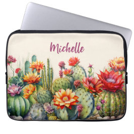 Funda Para Portátil Hermosos Cactus Floridos Con Nombre